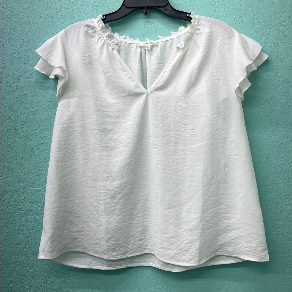 Nine Britton White Ruffle Sleeve Blouse